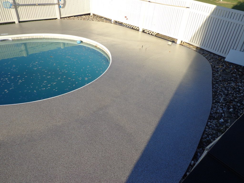 Broom-finished concrete pool deck